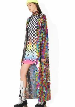 Jaded London Rainbow Sequin Maxi Kimono Outerwear