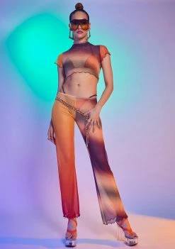 Jaded London Tops Ombre Mix Print Mesh Crop Tee