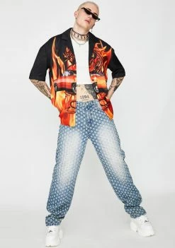 Jaded London Flaming Car Print Oversized Shirt Tops
