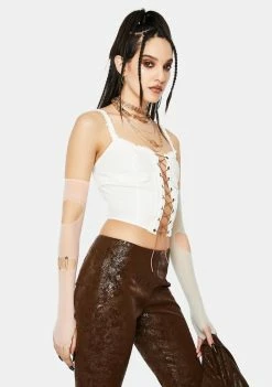 Jaded London Ivory Boho Cami Top With Lace Trim Tops