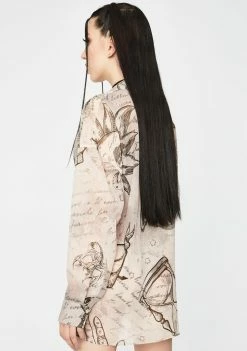 Jaded London Mystic Tattoo Chiffon Button Up Shirt Tops