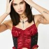 Jaded London Red Satin Ruched Corset Crop Top