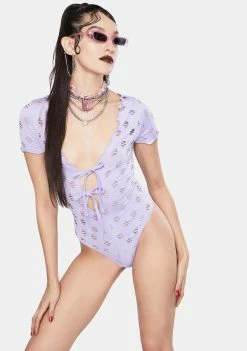 Jaded London Tops Lilac Cut Out Lace Up Bodysuit