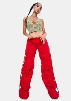 Jaded London Bottoms Red Cotton Wide Leg Cargo Trouser With Cut Out Ruched Detail