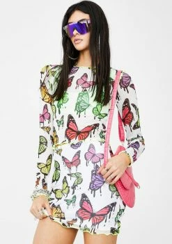 Jaded London White Mesh Butterfly Print Mini Skirt Bottoms