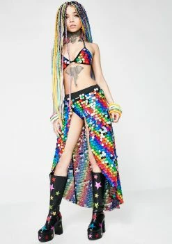Jaded London Bottoms Rainbow Sequin Beach Skirt