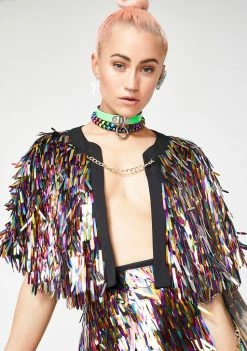 Jaded London Rainbow Sequin Spike Cape