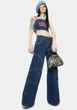 Jaded London Oversized Low Rise Skater Jeans With Contrast Stitching Bottoms