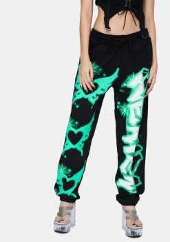 Jaded London Lime Butterfly Print Sweatpants Bottoms