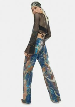 Jaded London Bottoms Marble Print Slouchy Fit Jeans