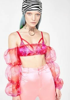 Jaded London Strawberry Bubble Sheer Crop Top Tops