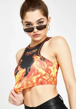 Jaded London Tops Flame Print Racer Crop Top