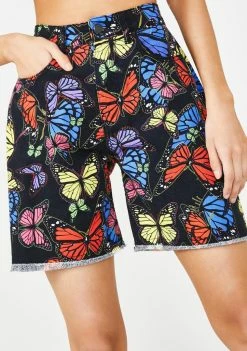 Jaded London Black Butterfly Print Denim Shorts Bottoms