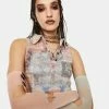 Jaded London Tapestry Print Rib Halter Top With Popper Fastening