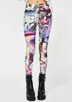 Jaded London Lips Collage Print Leggings Bottoms
