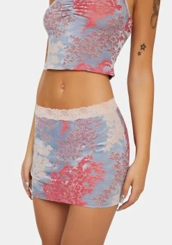 Jaded London Devore Daydream Lace Trim Mini Skirt