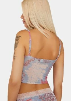 Jaded London Devore Daydream Lace Trim Cami Top Tank Crop Top
