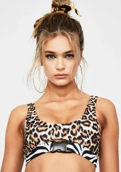 Jaded London Leopard Buckle Bikini Top Swim