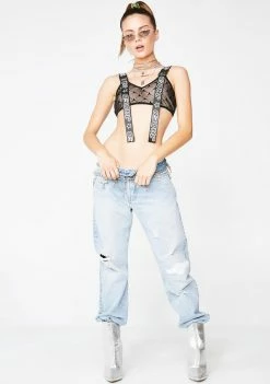 Jaded London Tops Mesh Crop With Buckles