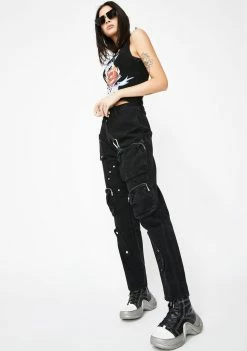 Jaded London Bottoms Black Cargo Jeans With Round Pocket Detail