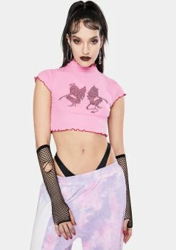 Jaded London Rhinestone Angel & Devil Rib Crop Top Tops