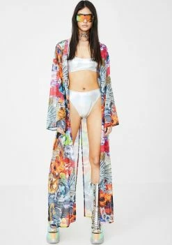 Jaded London Collage Print Flared Sleeve Kimono Outerwear