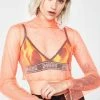 Jaded London Neon Orange Diamante Mesh Long Sleeve Crop Top