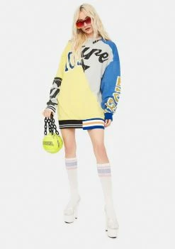 Jaded London Dresses Varsity Prints Cut & Sew Oversized Sweatshirt Dress
