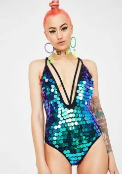 Jaded London Plunge Neck Sequin Swimsuit