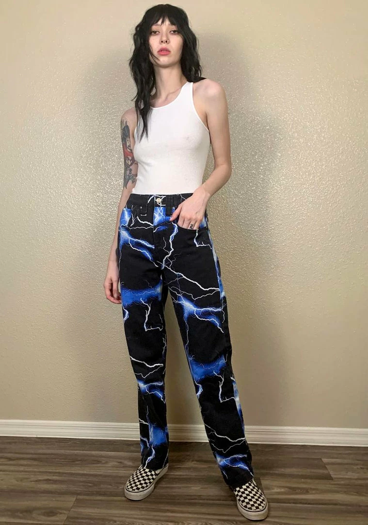 Deals 👏 Jaded London Bottoms Lightning Bolt Print 👖 Jeans 😉 3 Jaded London Bottoms Lightning Bolt Print Jeans