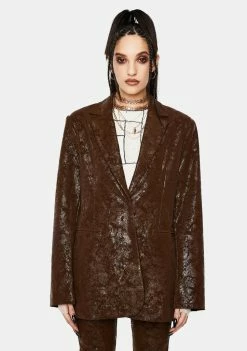 Jaded London Outerwear Brown Vegan Leather Suit Jacket