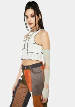 Jaded London Mix Fabric Panelled High Neck Top