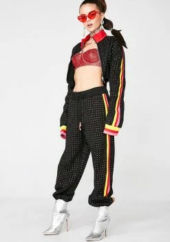 Jaded London Bottoms Rainbow Diamante Joggers