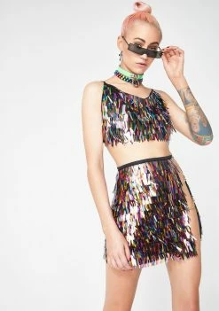 Jaded London Bottoms Rainbow Sequin Spike Mini Skirt