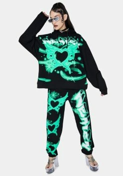 Jaded London Lime Butterfly Print Hoodie Tops