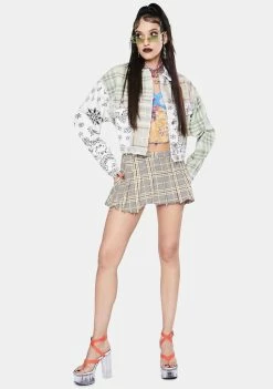 Jaded London Patchwork Bandana Cropped Denim Jacket Outerwear