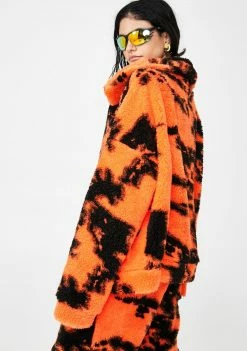 Jaded London Outerwear Orange Tie Dye Fleece Jacket
