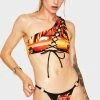 Jaded London Swim Flaming Car One Shoulder Bikini Top