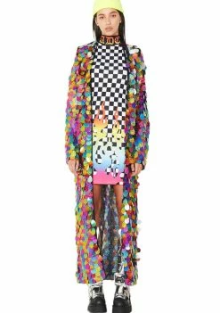 Jaded London Rainbow Sequin Maxi Kimono Outerwear