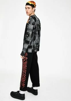 Jaded London Red Tribal Screen Print Skate Jeans Bottoms