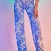 Jaded London Bottoms Blue Marble Print Ruched Hem Knit Joggers