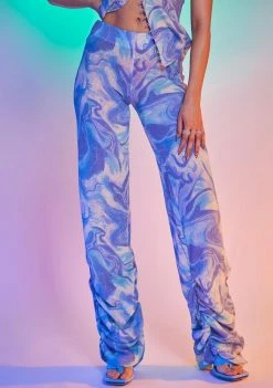 Jaded London Bottoms Blue Marble Print Ruched Hem Knit Joggers