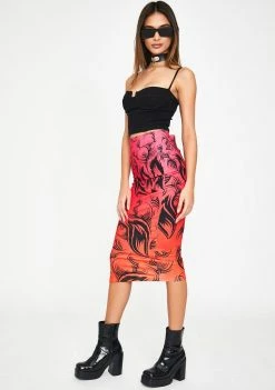Jaded London Ombre Tribal Print Lace-Up Midi Skirt Bottoms