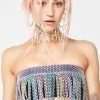 Jaded London Rainbow Diamante Fringe Bandeau Top Tops