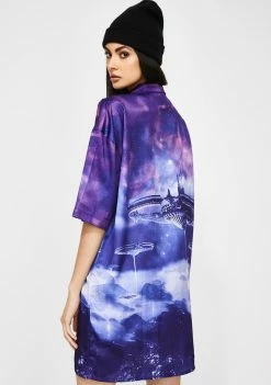 Jaded London Dresses Robot Print Oversized Shirt Dress