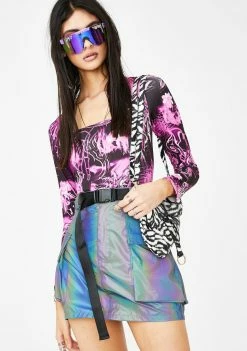 Jaded London Bottoms Rainbow Reflective Belted Skirt