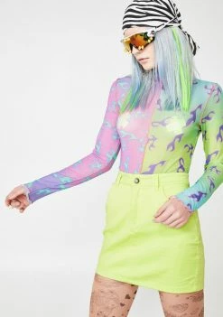 Jaded London Ombre Flame Print Half N' Half Bodysuit Tops