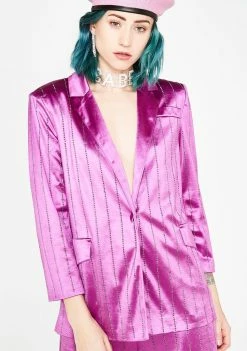 Jaded London Rhinestone Pinstripe Suit Jacket Outerwear