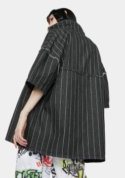Jaded London Pinstripe Denim Oversized Button Up Shirt