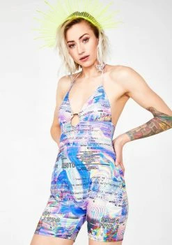 Jaded London Glitch Print Cycling Short Playsuit Jumpsuits & Rompers